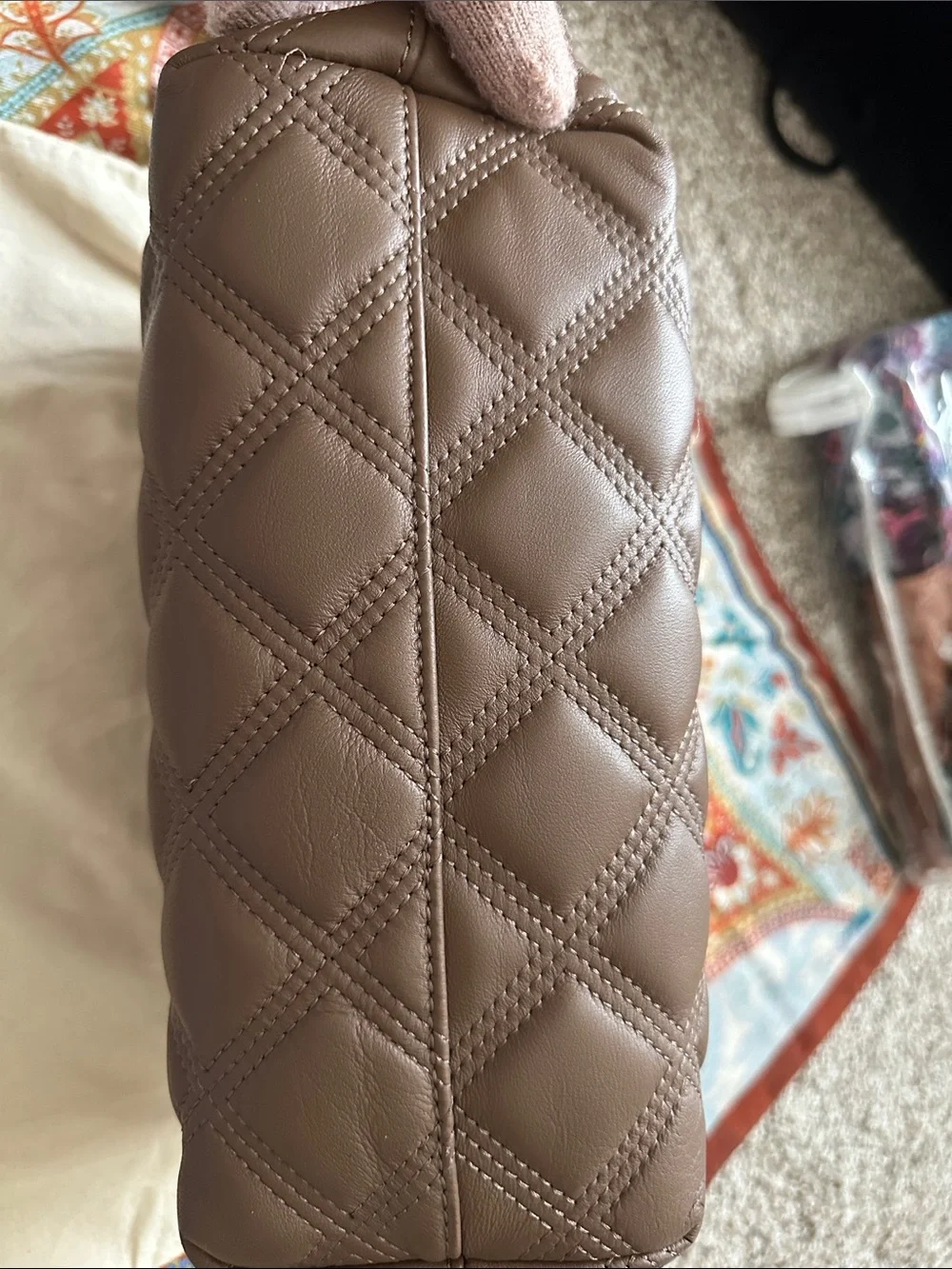 Tory Burch Fleming soft Quilted Leather Shoulder Tote in Brown